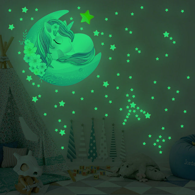 Adesivi murali fluorescenti unicorno e stelle