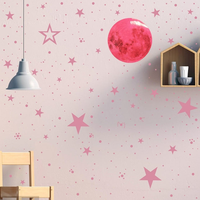 Adesivi murali fluorescenti rosa luna stelle