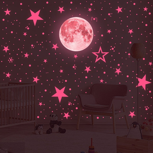 Adesivi murali fluorescenti rosa luna stelle