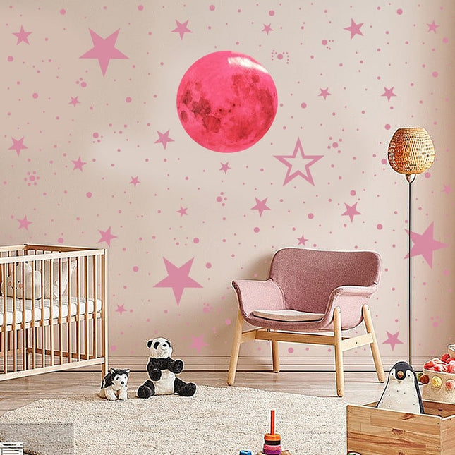 Adesivi murali fluorescenti rosa luna stelle