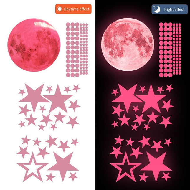 Adesivi murali fluorescenti rosa luna stelle