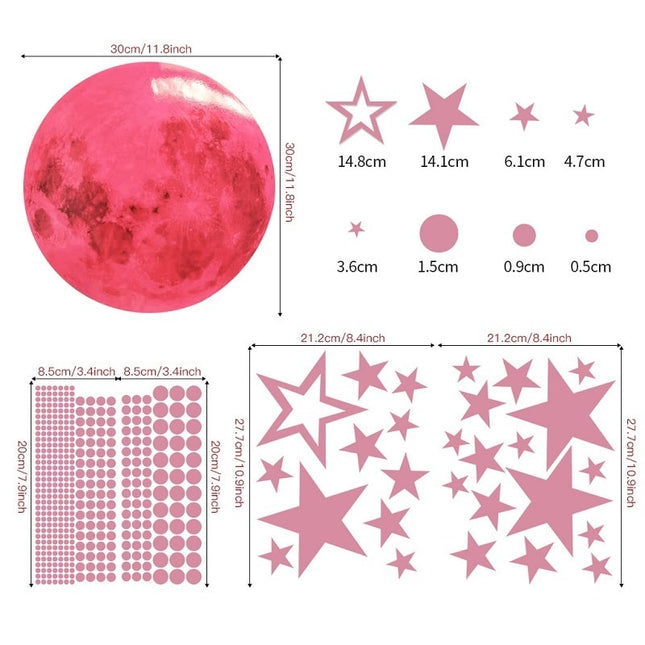 Adesivi murali fluorescenti rosa luna stelle