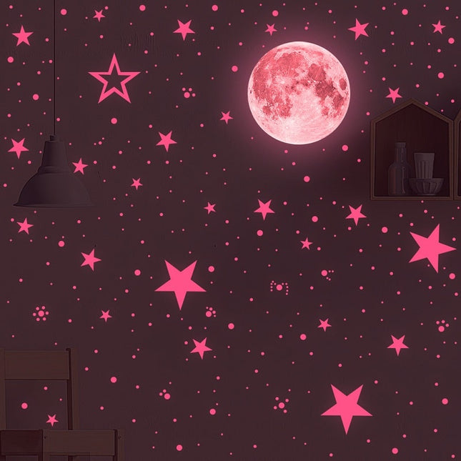 Adesivi murali fluorescenti rosa luna stelle