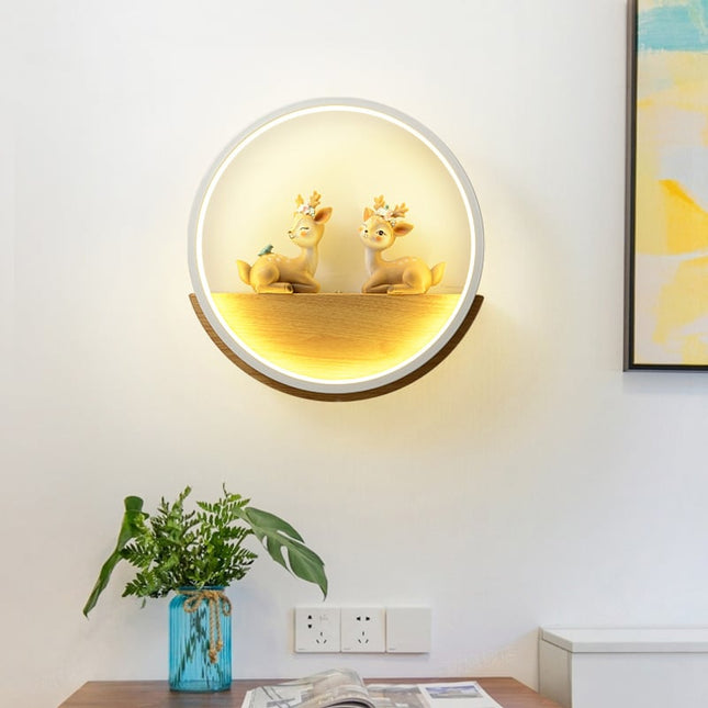 Luce notturna da parete cervo legno
