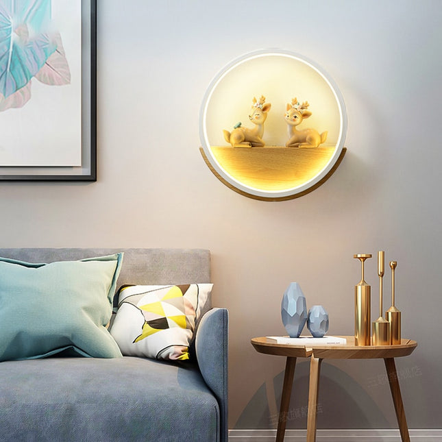 Luce notturna da parete cervo legno