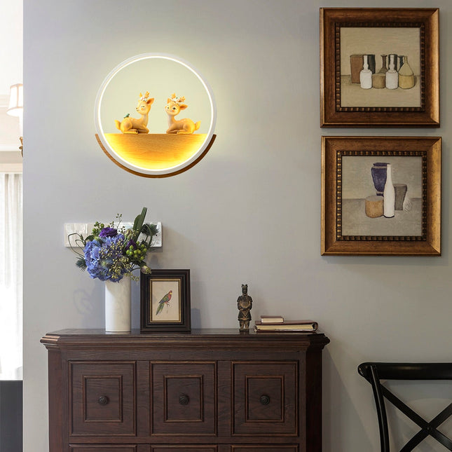 Luce notturna da parete cervo legno