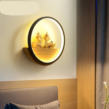 Luce notturna da parete cervo legno