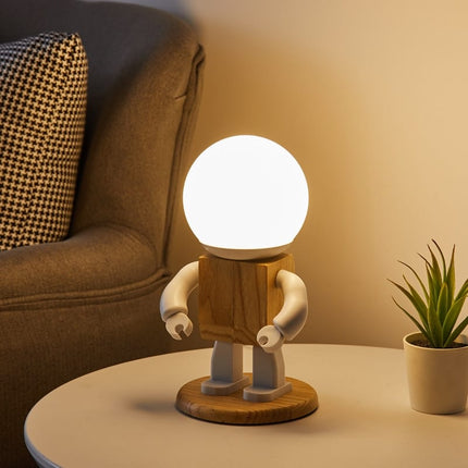 Lampada da tavolo robot in legno
