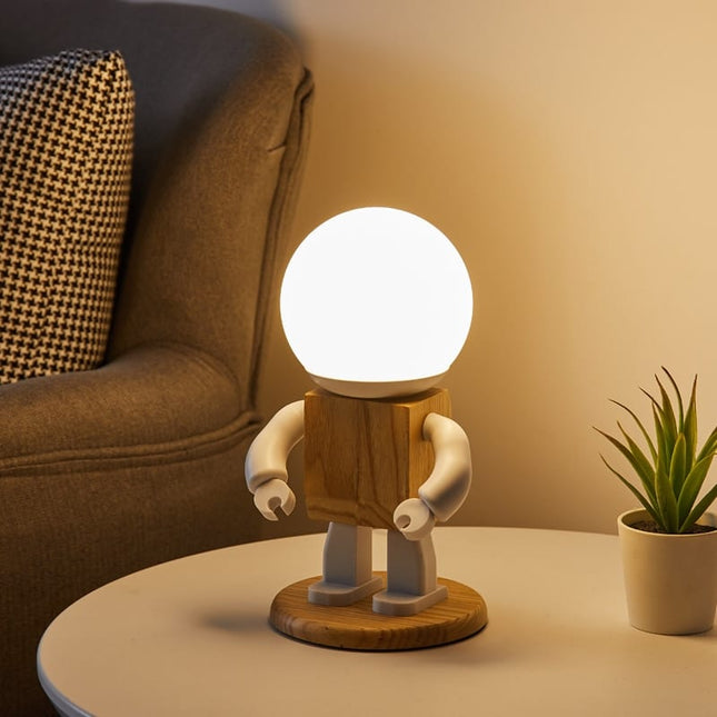 Lampada da tavolo robot in legno