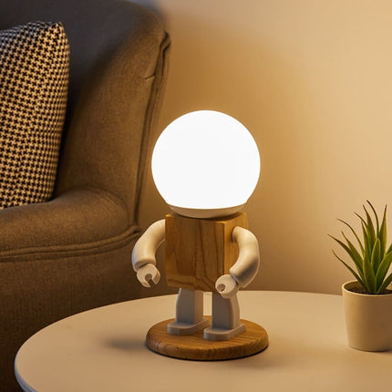 Lampada da tavolo robot in legno