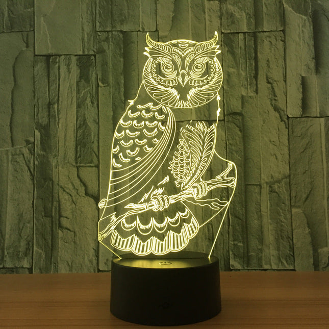 Lampada LED illusione 3D a forma gufo