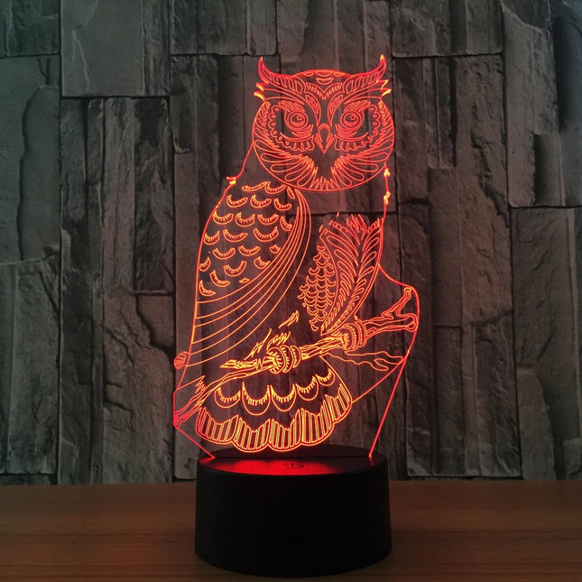 Lampada LED illusione 3D a forma gufo