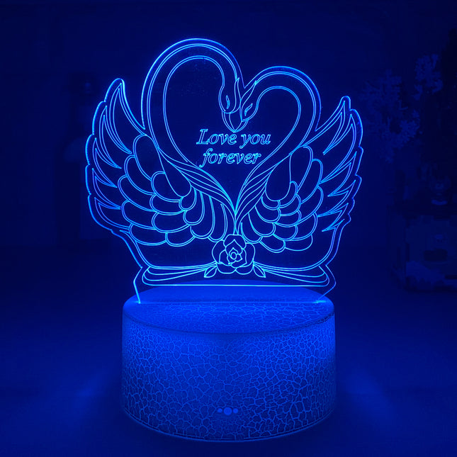 Lampada 3D LED cigni a cuore