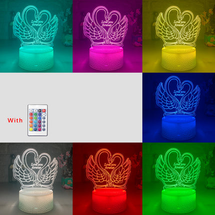 Lampada 3D LED cigni a cuore