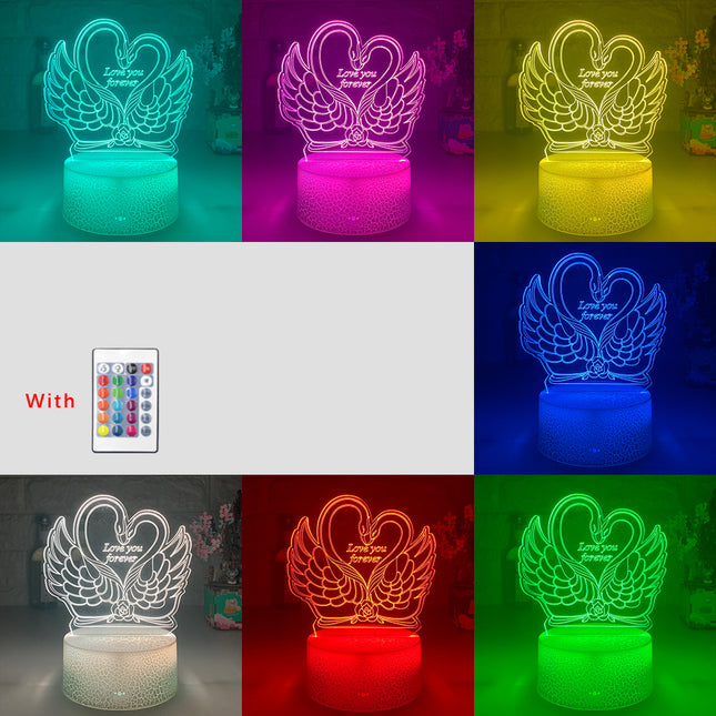Lampada 3D LED cigni a cuore