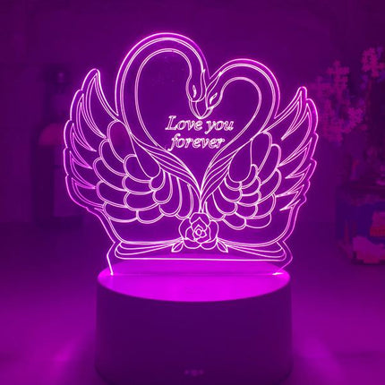 Lampada 3D LED cigni a cuore