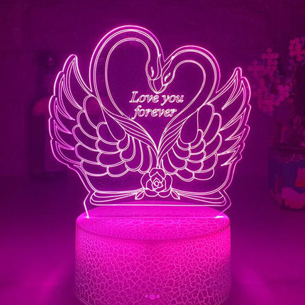 Lampada 3D LED cigni a cuore