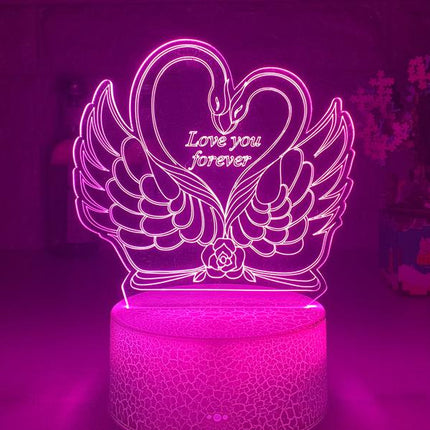 Lampada 3D LED cigni a cuore