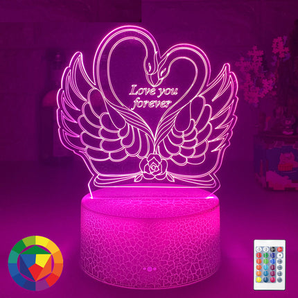 Lampada 3D LED cigni a cuore