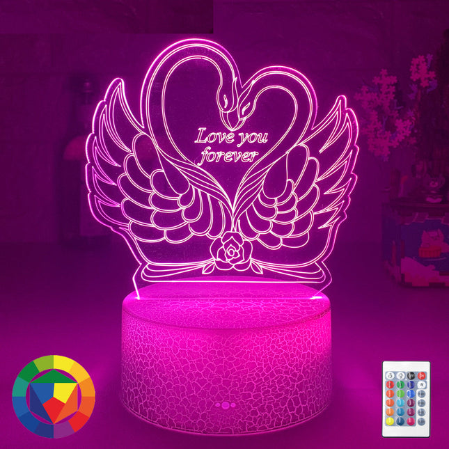 Lampada 3D LED cigni a cuore