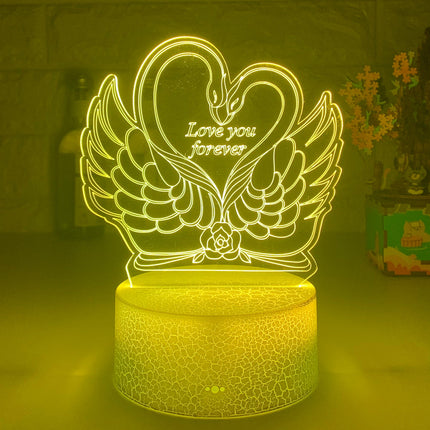 Lampada 3D LED cigni a cuore