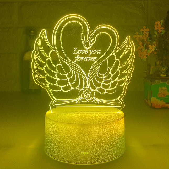 Lampada 3D LED cigni a cuore