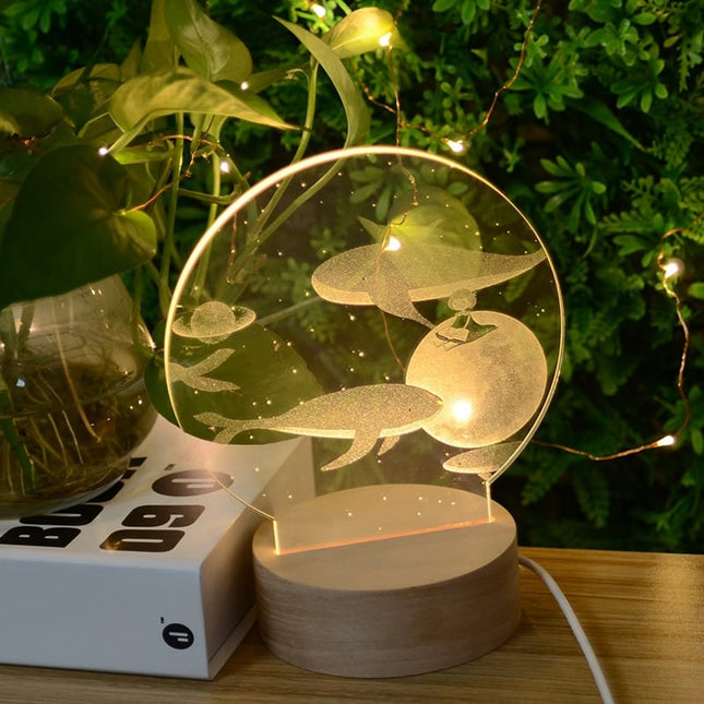 Lampada fiabesca con balene e luna