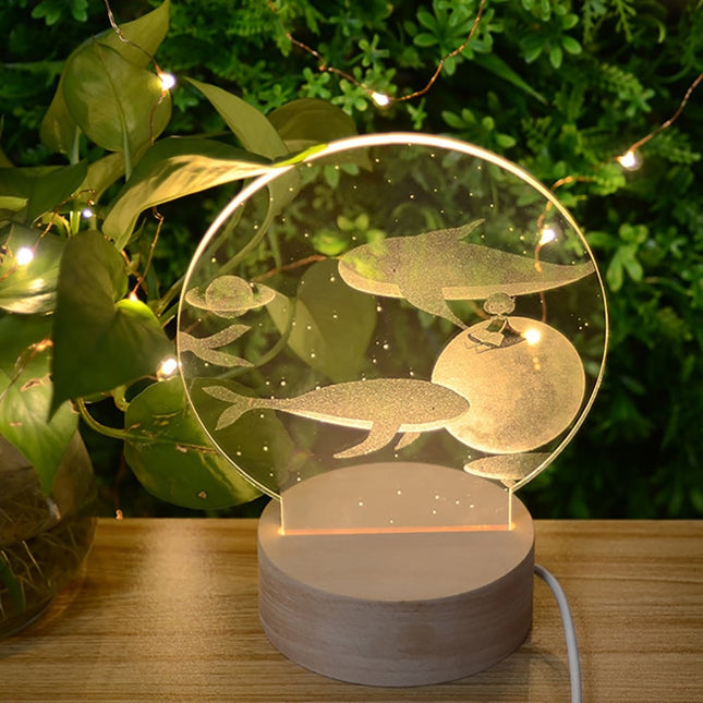 Lampada fiabesca con balene e luna