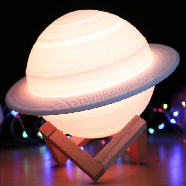 Lampada 3D pianeta Saturno con supporto
