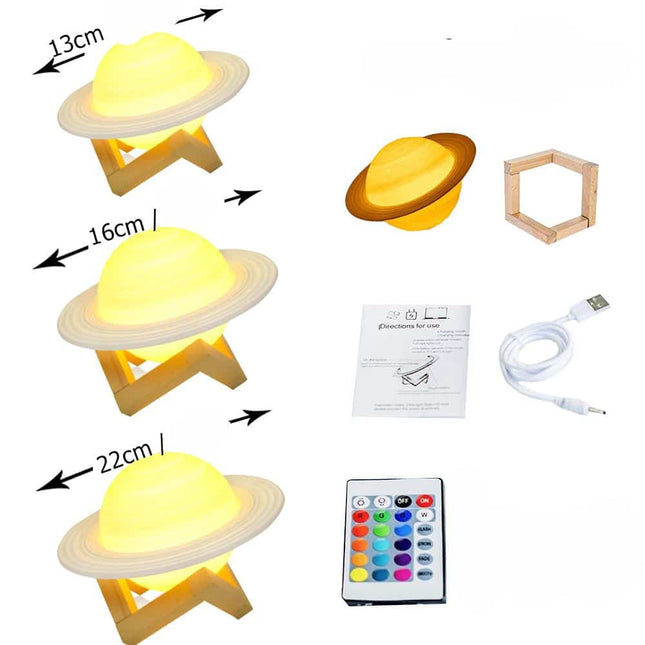 Lampada 3D pianeta Saturno con supporto