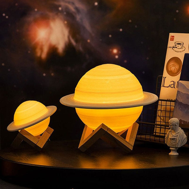 Lampada 3D pianeta Saturno con supporto
