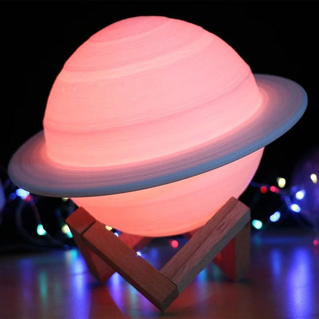 Lampada 3D pianeta Saturno con supporto