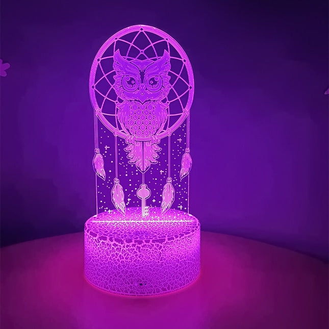 Lampada 3D LED gufo acchiappasogni
